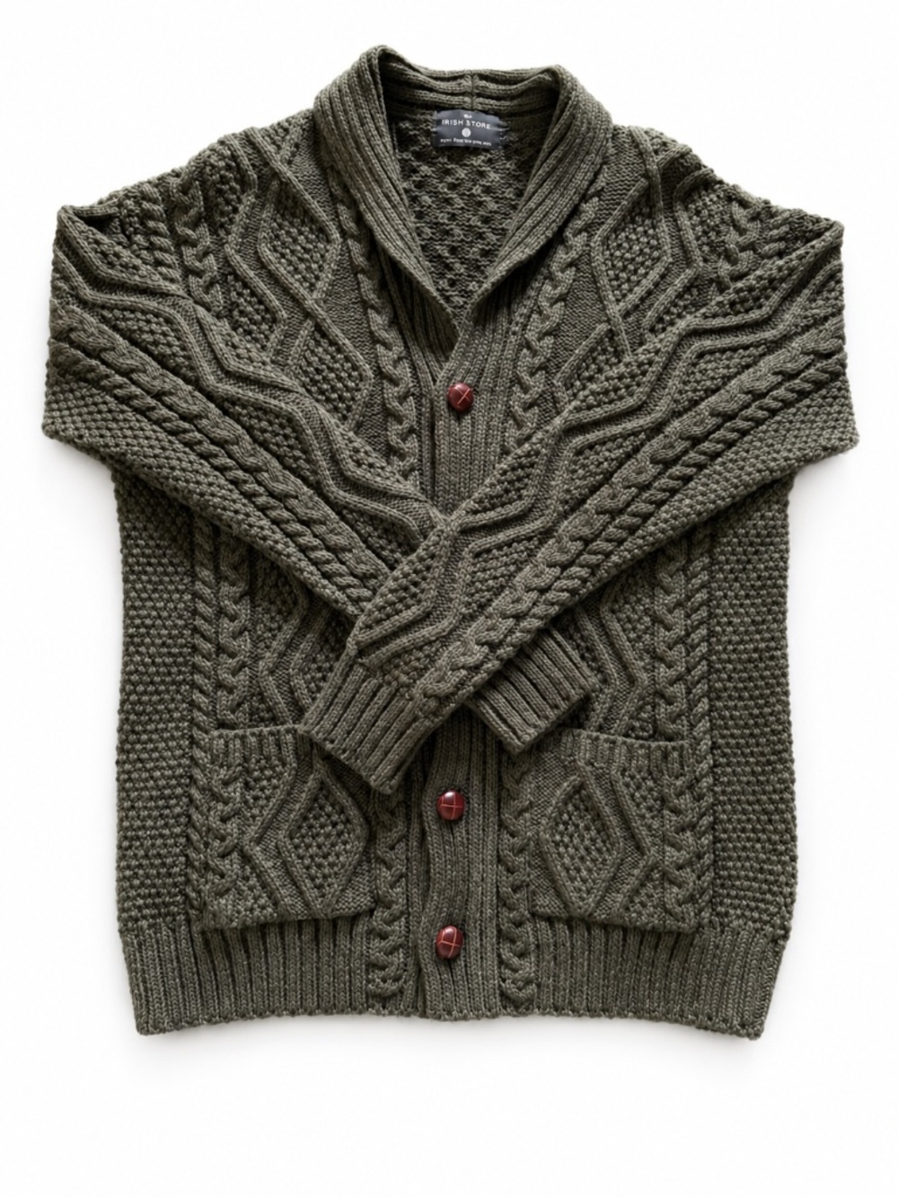 Men's Heritage Aran Shawl Collar Button Cardigan - Size L